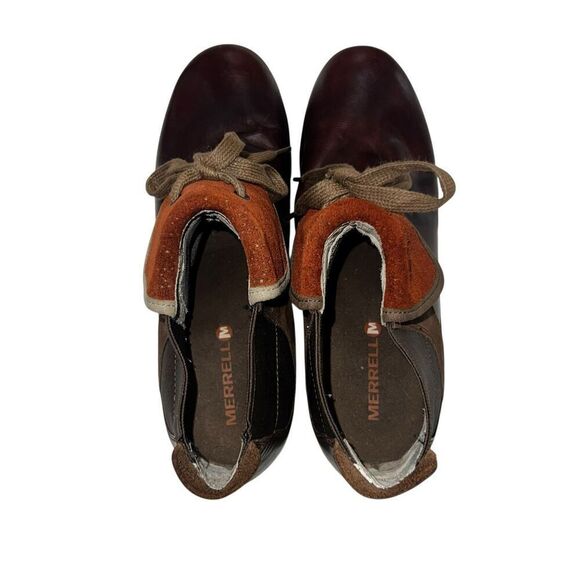 Merrell Cinnamon Smooth Brown Leather Wedge Bootie Ankle Boots Women's 10 - Picture 5 of 7